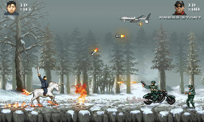 Illustration for article titled Ride a flaming unicorn to victory as Kim Jong Un in Glorious Leader!